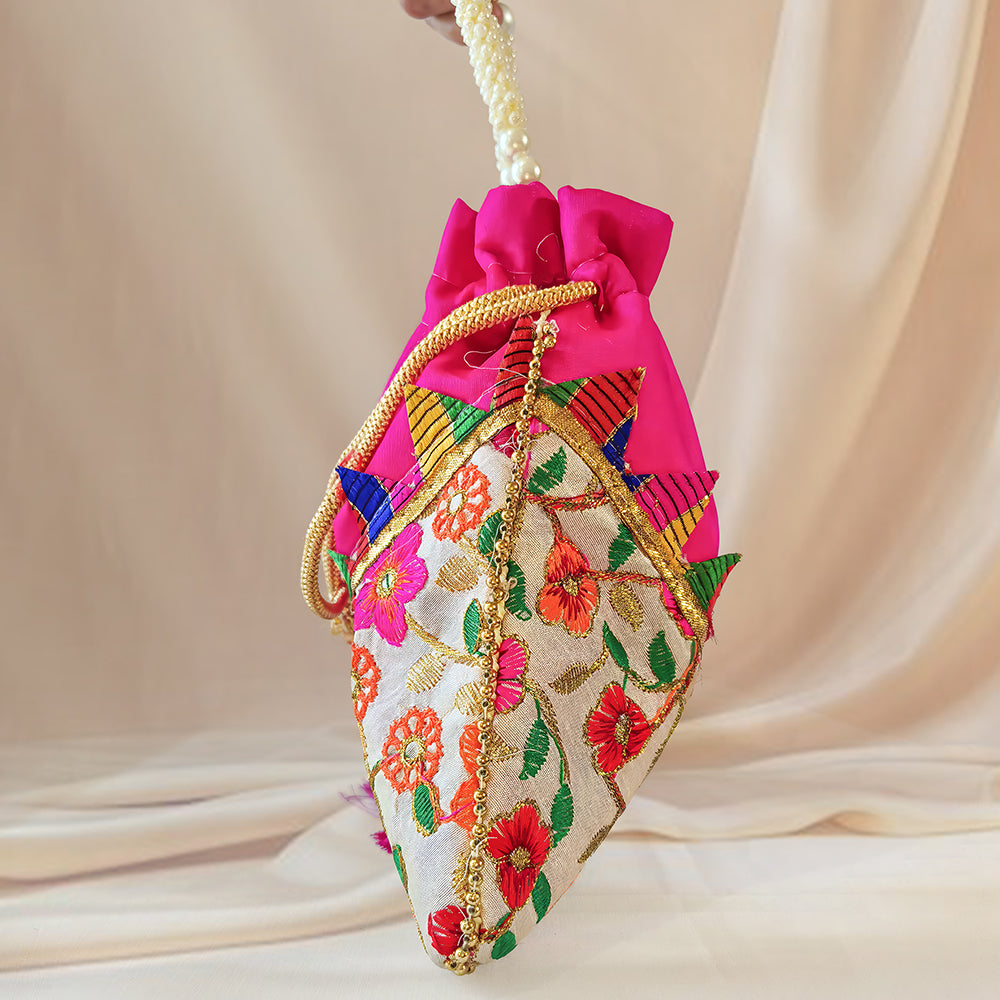 JS Fashion Embroidered Handcrafted Wedding Potli Bag with Beads | Grocsy