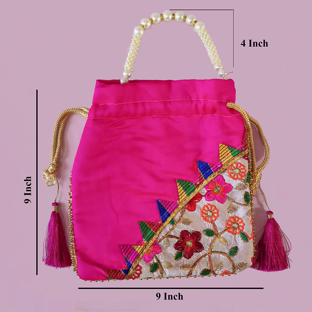 JS Fashion Embroidered Handcrafted Wedding Potli Bag with Beads | Grocsy