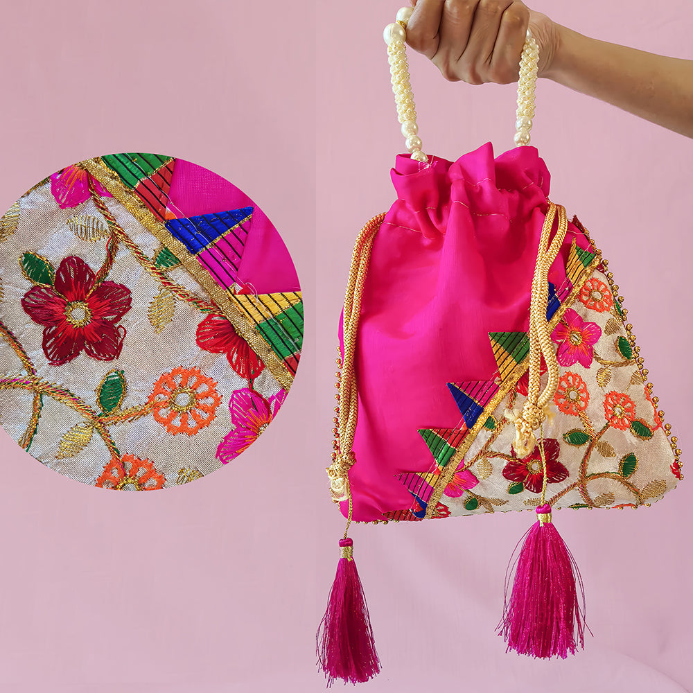 JS Fashion Embroidered Handcrafted Wedding Potli Bag with Beads | Grocsy