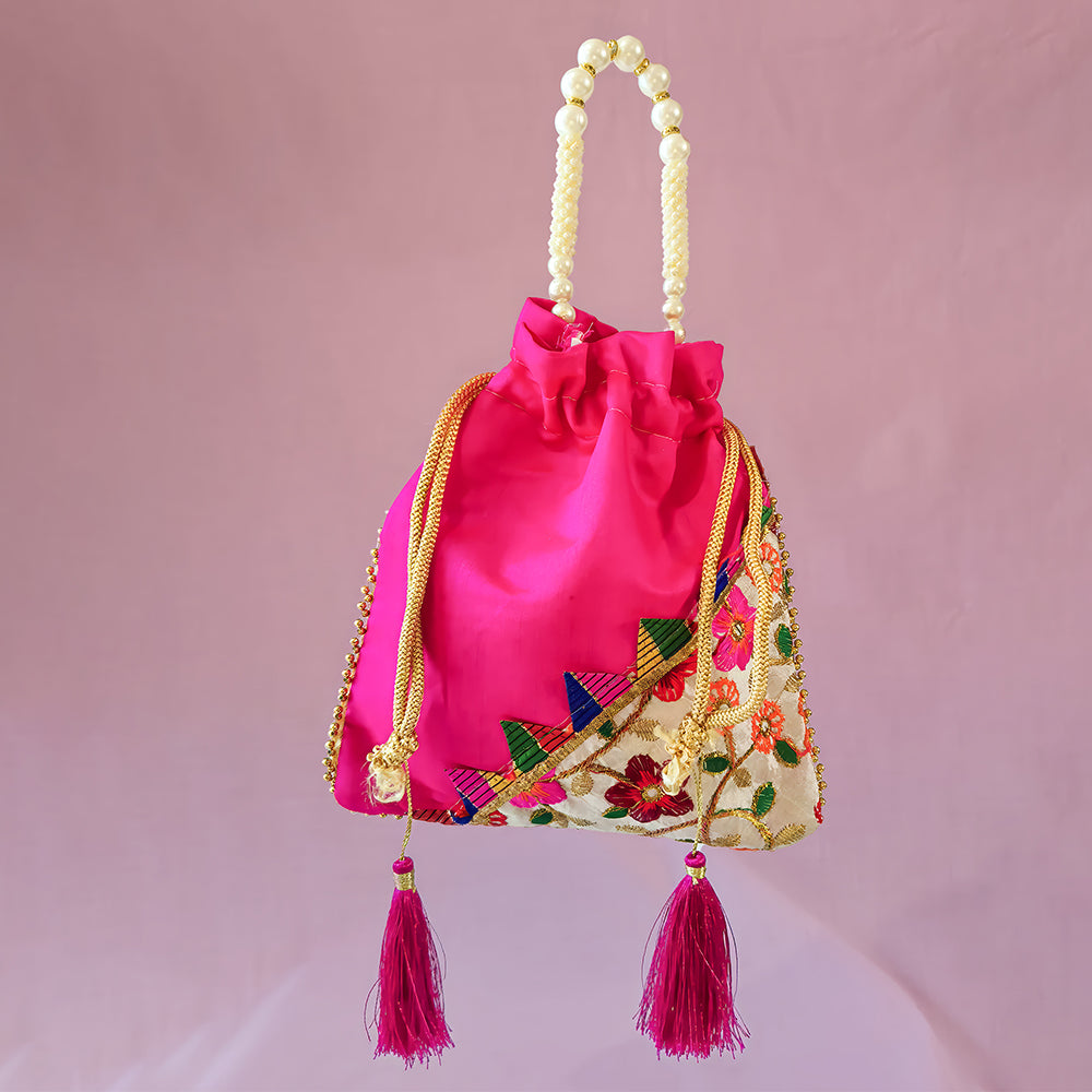 JS Fashion Embroidered Handcrafted Wedding Potli Bag with Beads | Grocsy