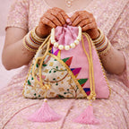 JS Fashion Embroidered Handcrafted Wedding Potli Bag with Beads | Grocsy