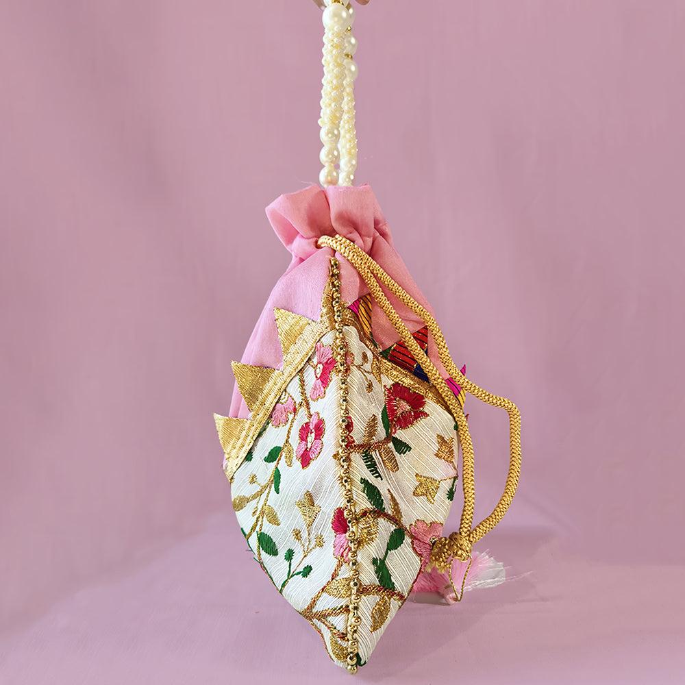 JS Fashion Embroidered Handcrafted Wedding Potli Bag with Beads | Grocsy