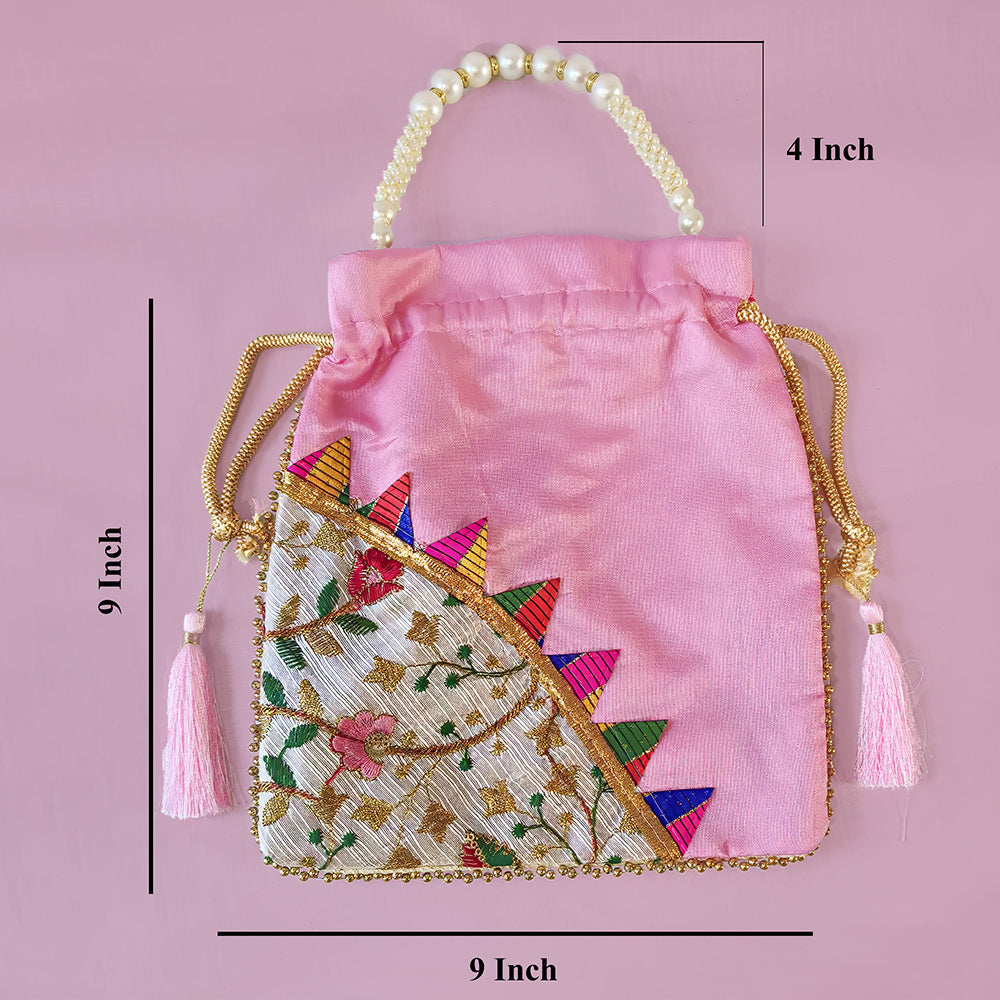 JS Fashion Embroidered Handcrafted Wedding Potli Bag with Beads | Grocsy