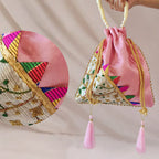 JS Fashion Embroidered Handcrafted Wedding Potli Bag with Beads | Grocsy