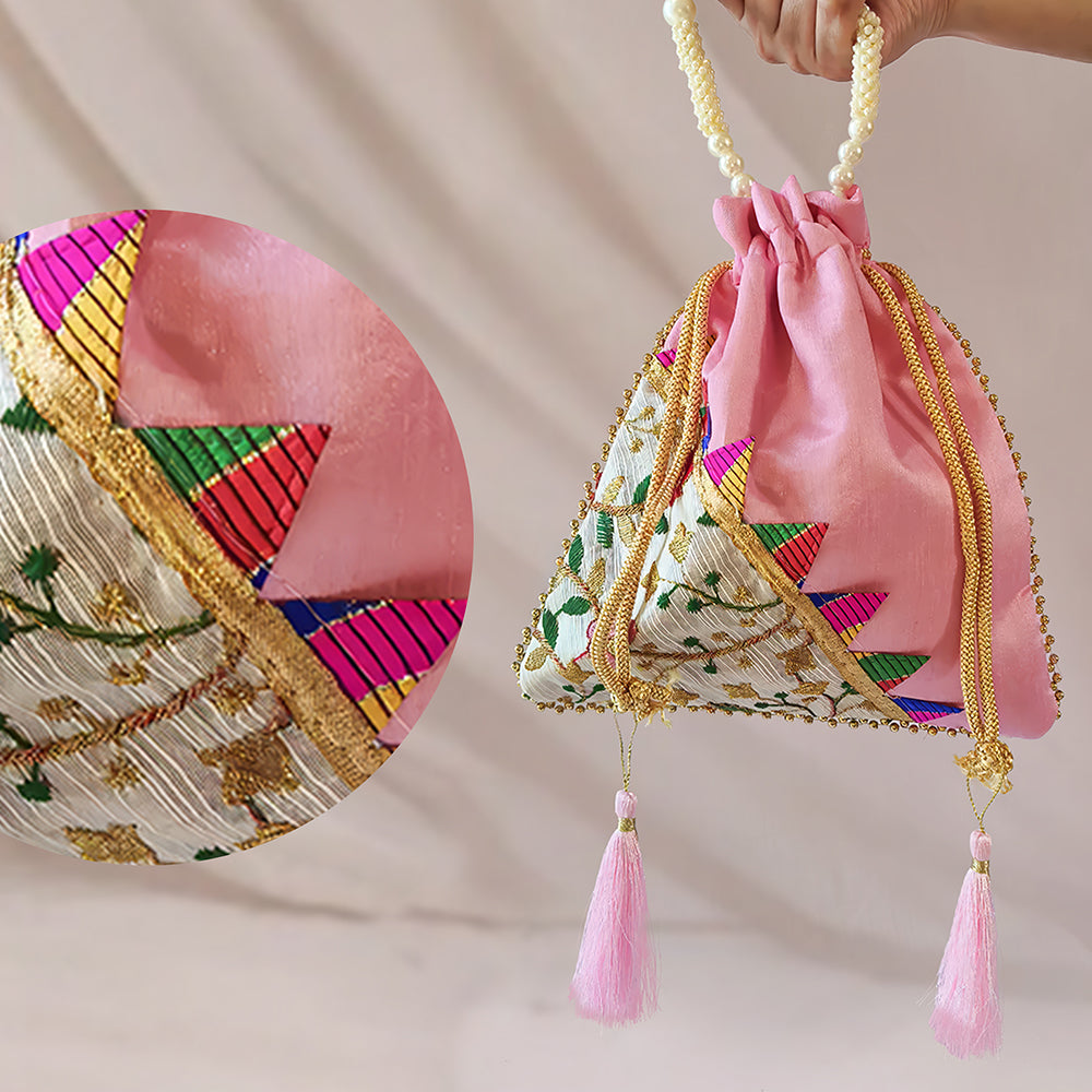JS Fashion Embroidered Handcrafted Wedding Potli Bag with Beads | Grocsy