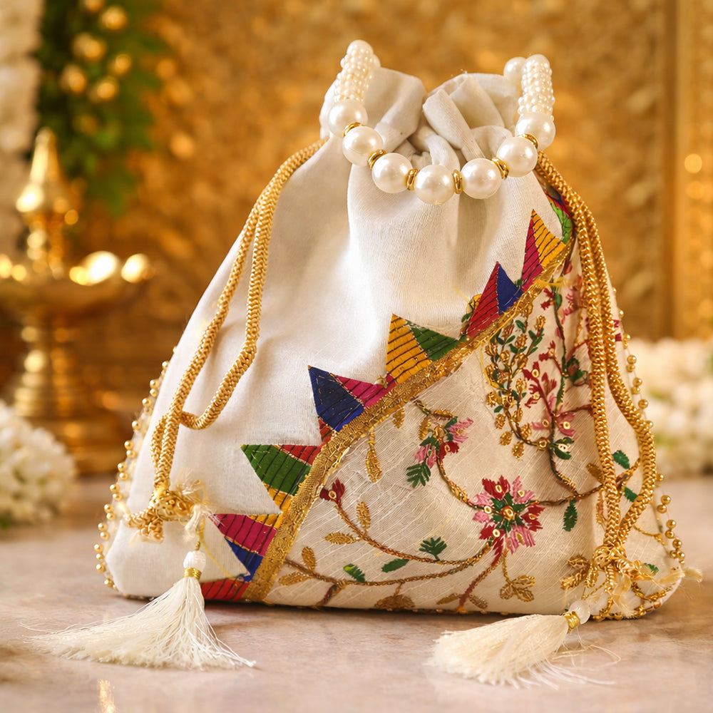 JS Fashion Embroidered Handcrafted Wedding Potli Bag with Beads | Grocsy