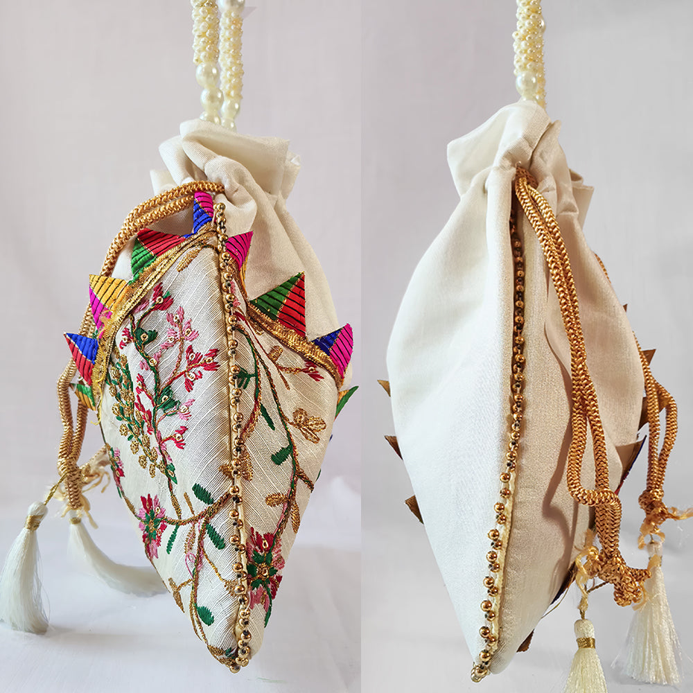 JS Fashion Embroidered Handcrafted Wedding Potli Bag with Beads | Grocsy