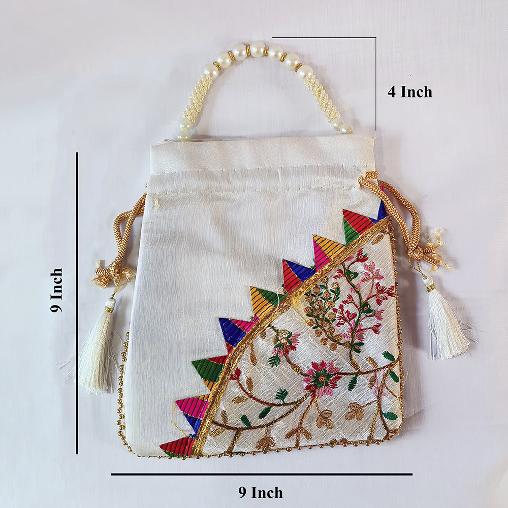 JS Fashion Embroidered Handcrafted Wedding Potli Bag with Beads | Grocsy