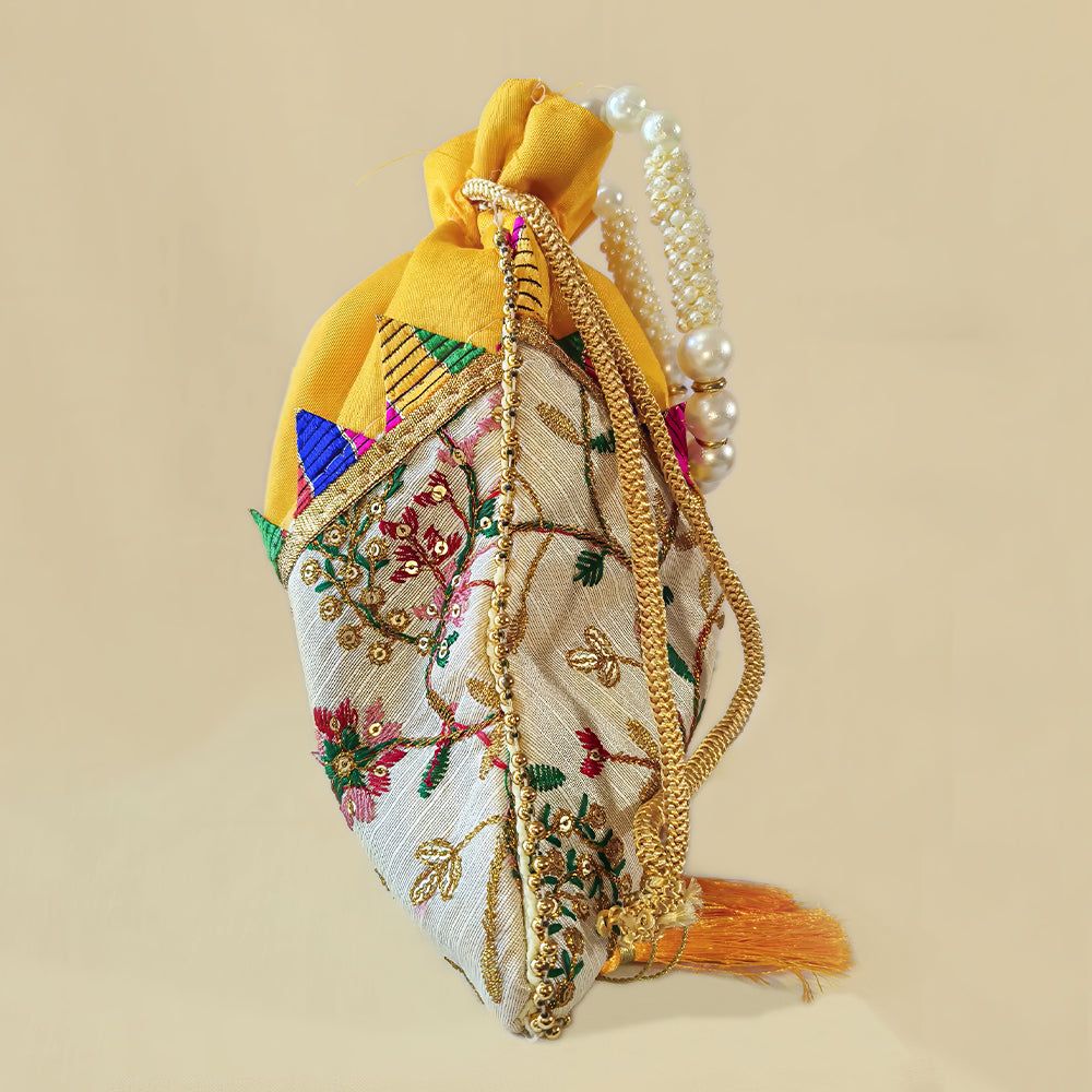 JS Fashion Embroidered Handcrafted Wedding Potli Bag with Beads | Grocsy