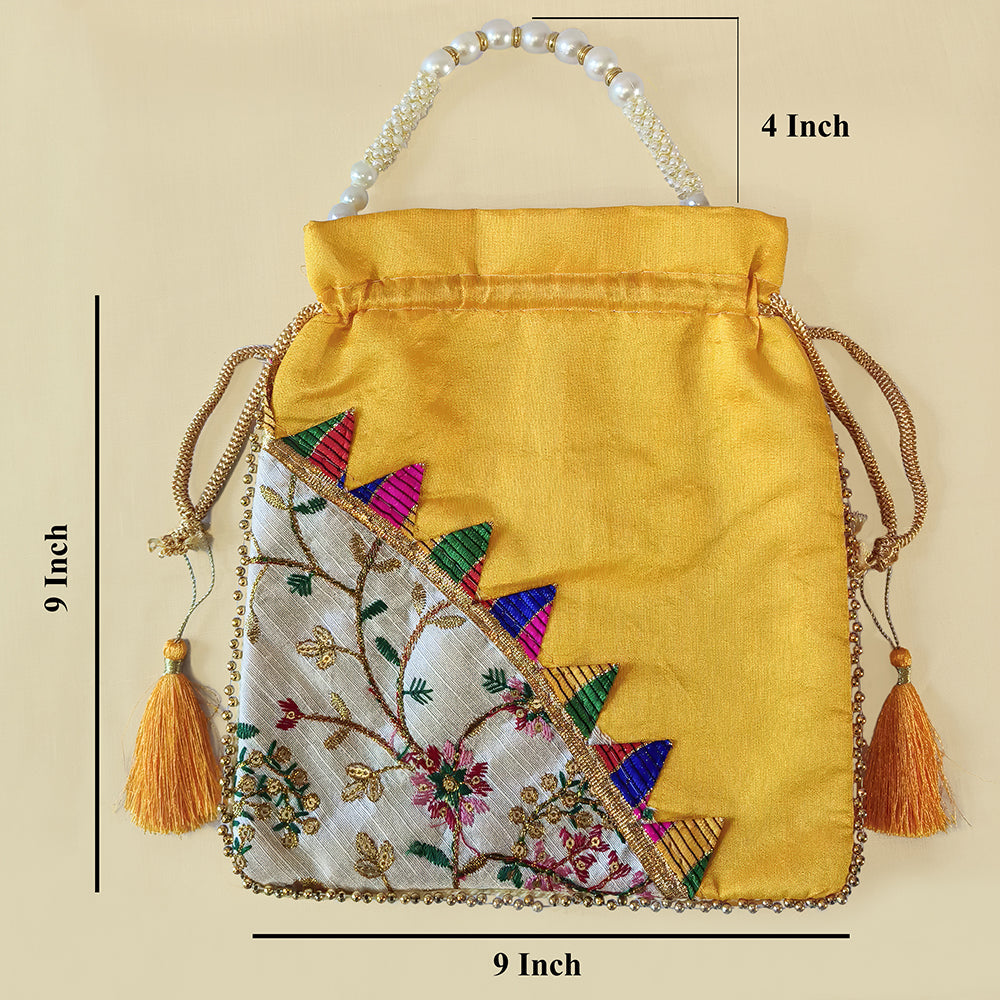 JS Fashion Embroidered Handcrafted Wedding Potli Bag with Beads | Grocsy