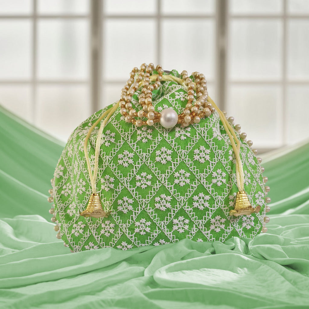 JS Fashion Embroidered Handcrafted Wedding Potli Bag with Beads | Grocsy