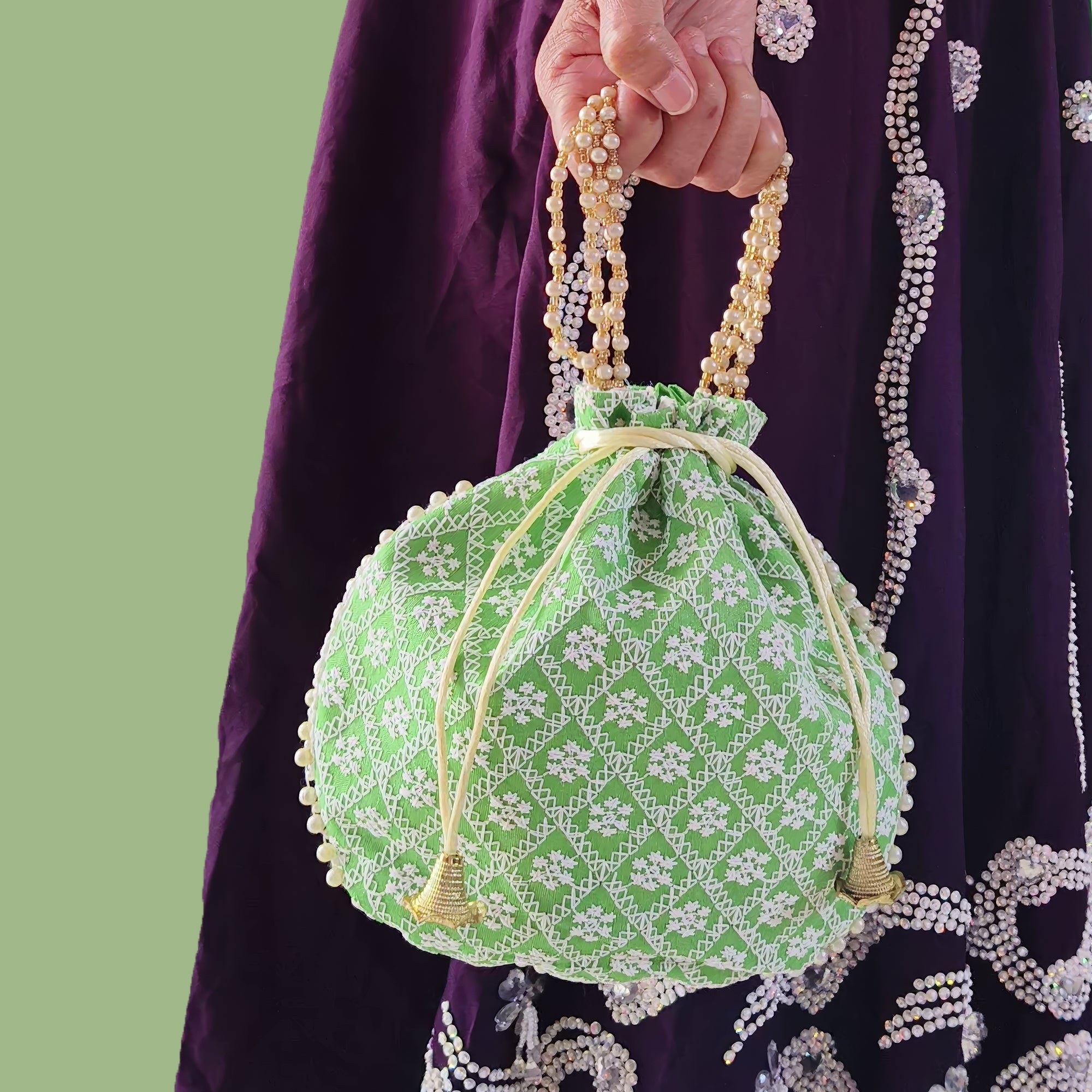 JS Fashion Embroidered Handcrafted Wedding Potli Bag with Beads | Grocsy