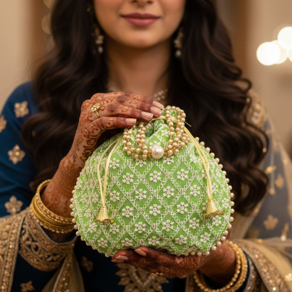 JS Fashion Embroidered Handcrafted Wedding Potli Bag with Beads | Grocsy
