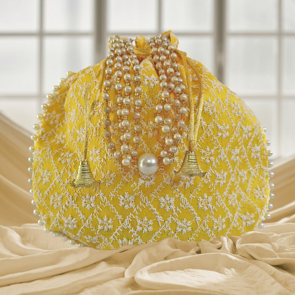 JS Fashion Embroidered Handcrafted Wedding Potli Bag with Beads | Grocsy