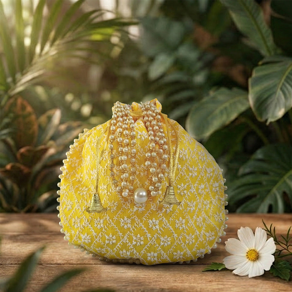 JS Fashion Embroidered Handcrafted Wedding Potli Bag with Beads | Grocsy