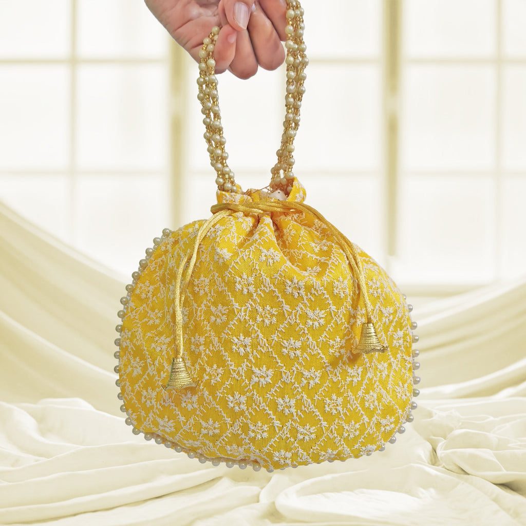 JS Fashion Embroidered Handcrafted Wedding Potli Bag with Beads | Grocsy