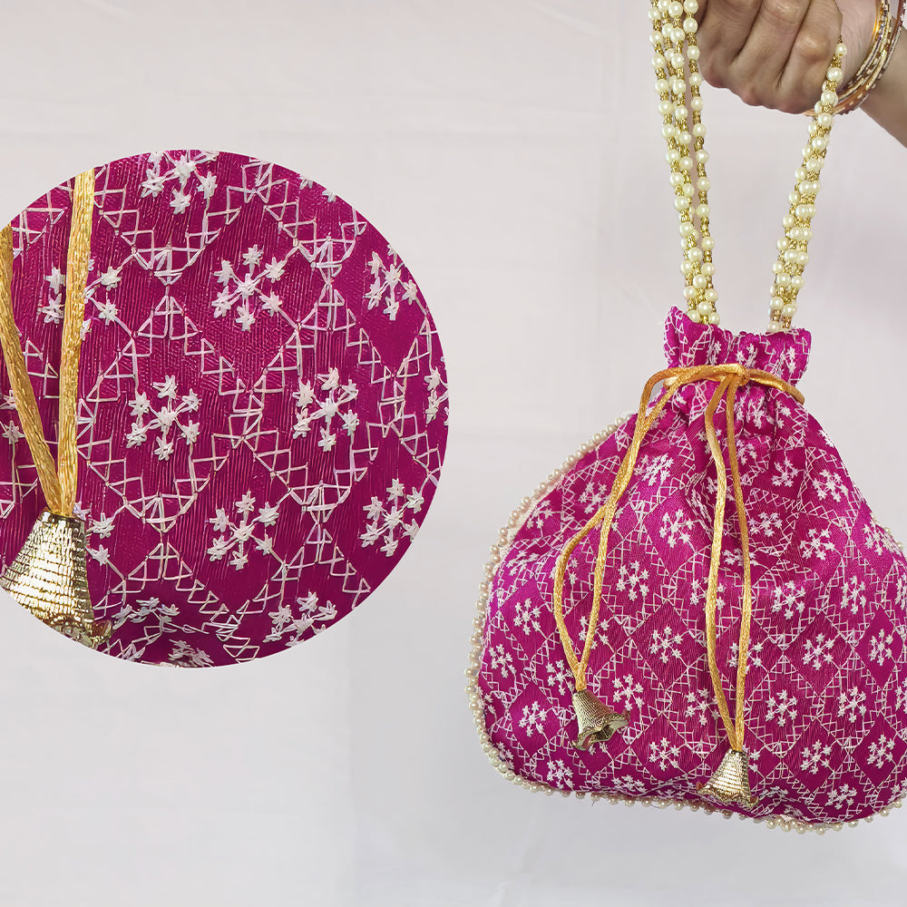 JS Fashion Embroidered Handcrafted Wedding Potli Bag with Beads | Grocsy