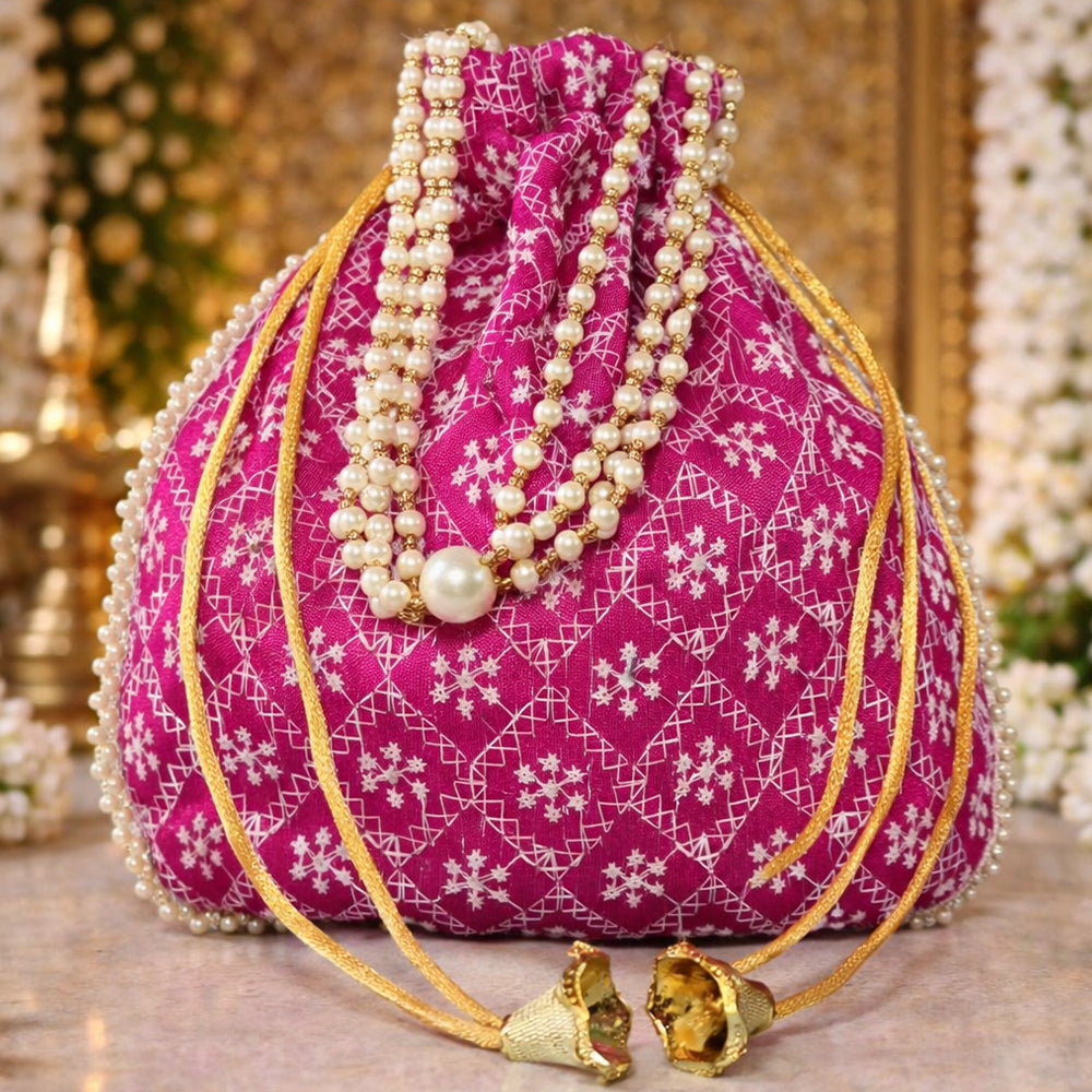 JS Fashion Embroidered Handcrafted Wedding Potli Bag with Beads | Grocsy