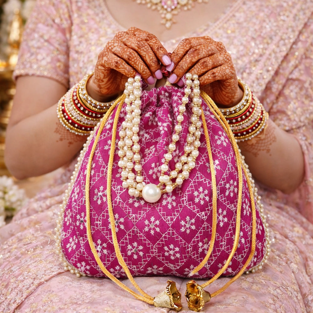 JS Fashion Embroidered Handcrafted Wedding Potli Bag with Beads | Grocsy