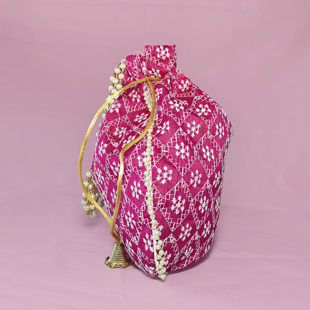 JS Fashion Embroidered Handcrafted Wedding Potli Bag with Beads | Grocsy