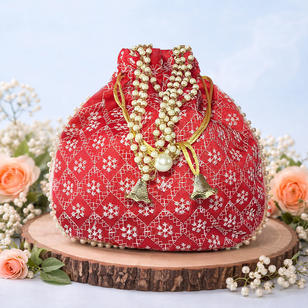 JS Fashion Embroidered Handcrafted Wedding Potli Bag with Beads | Grocsy