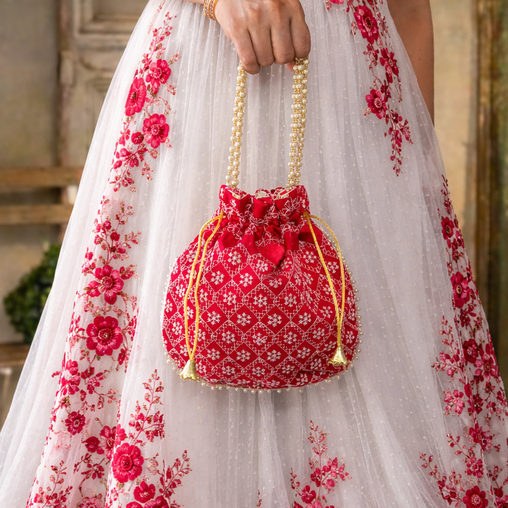 JS Fashion Embroidered Handcrafted Wedding Potli Bag with Beads | Grocsy