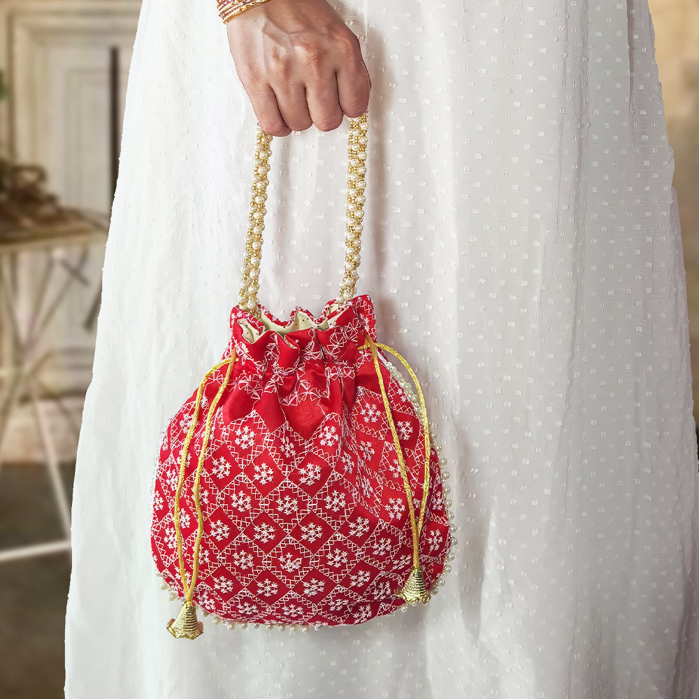 JS Fashion Embroidered Handcrafted Wedding Potli Bag with Beads | Grocsy