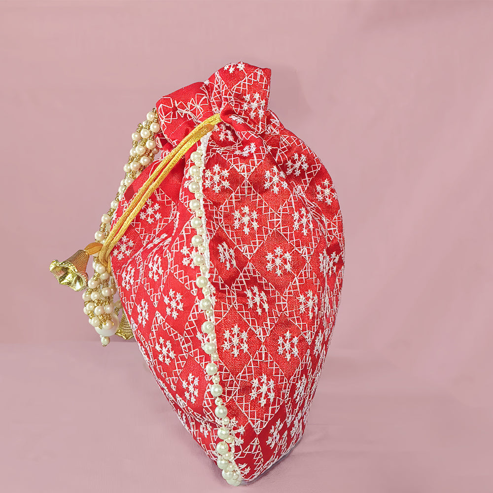 JS Fashion Embroidered Handcrafted Wedding Potli Bag with Beads | Grocsy