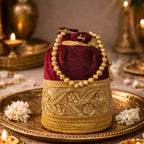 JS Fashion Silk Designer Potli Bag for Women with Golden Embroidery & Pearl Handle | Grocsy