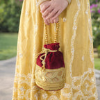 JS Fashion Silk Designer Potli Bag for Women with Golden Embroidery & Pearl Handle | Grocsy