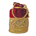 JS Fashion Silk Designer Potli Bag for Women with Golden Embroidery & Pearl Handle | Grocsy