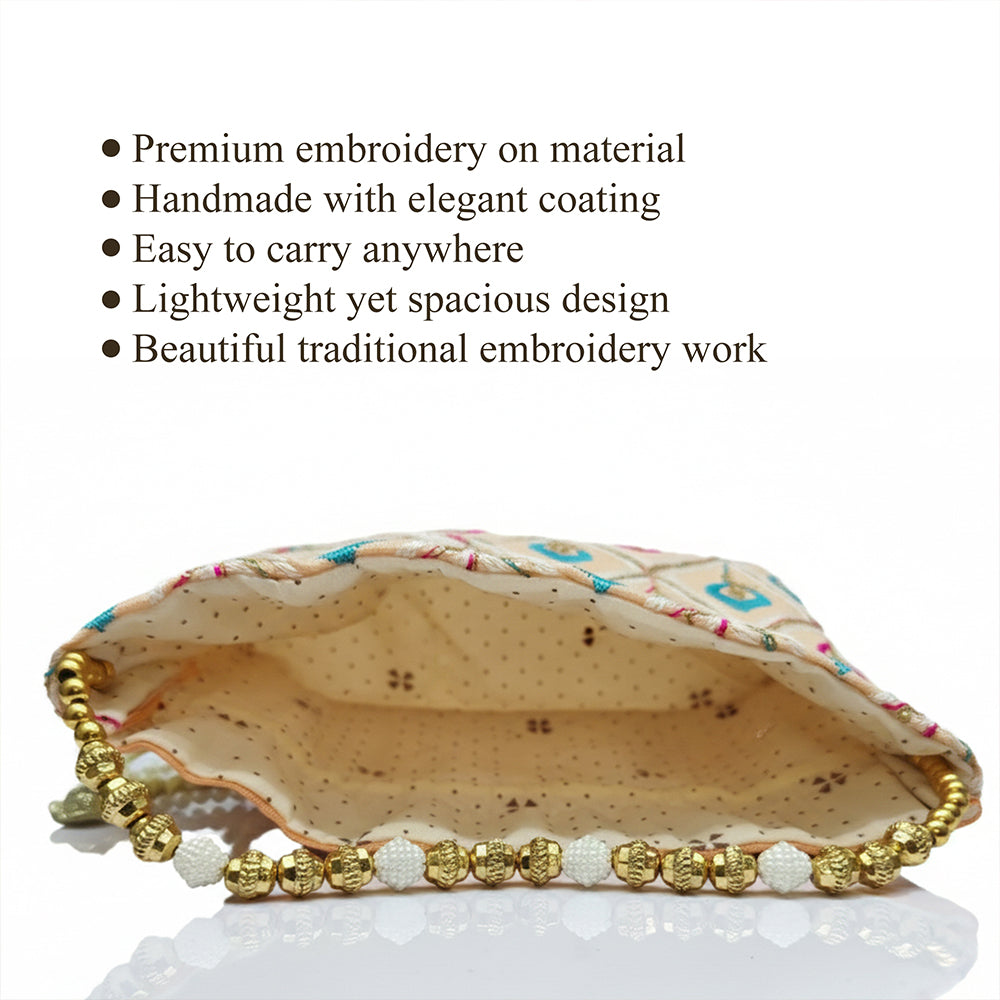 JS Fashion Embroidered Handcrafted Wedding Potli Bag with Beads | Grocsy