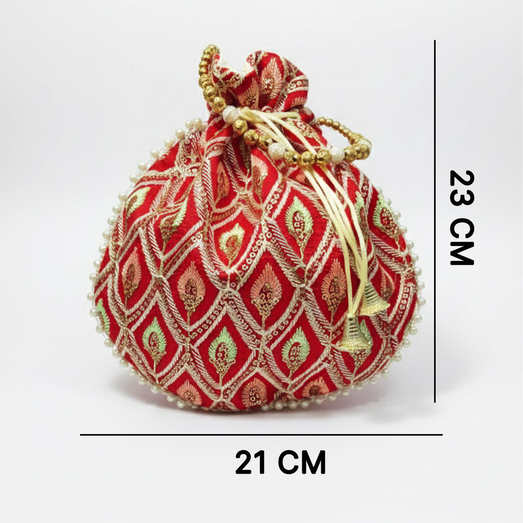 JS Fashion Embroidered Handcrafted Wedding Potli Bag with Beads | Grocsy