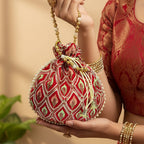 JS Fashion Embroidered Handcrafted Wedding Potli Bag with Beads | Grocsy