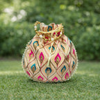 JS Fashion Embroidered Handcrafted Wedding Potli Bag with Beads | Grocsy