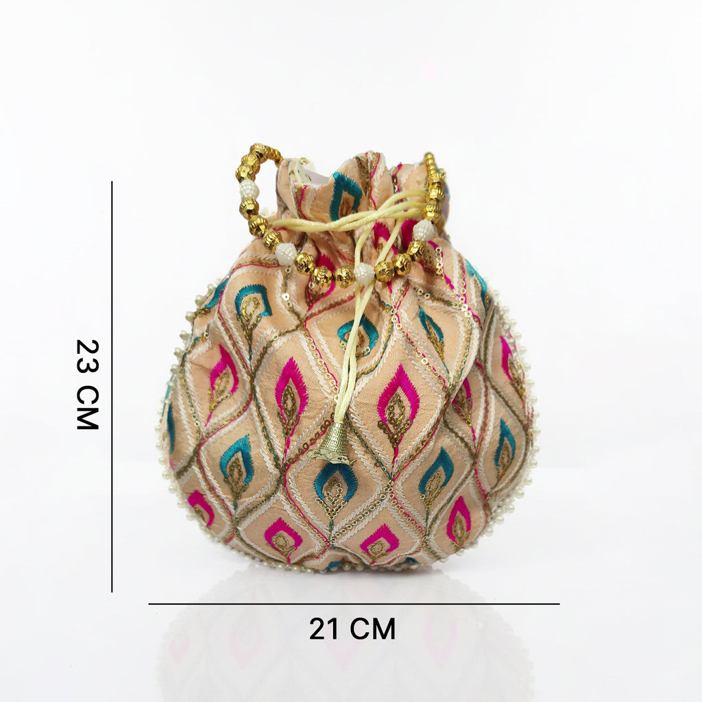 JS Fashion Embroidered Handcrafted Wedding Potli Bag with Beads | Grocsy