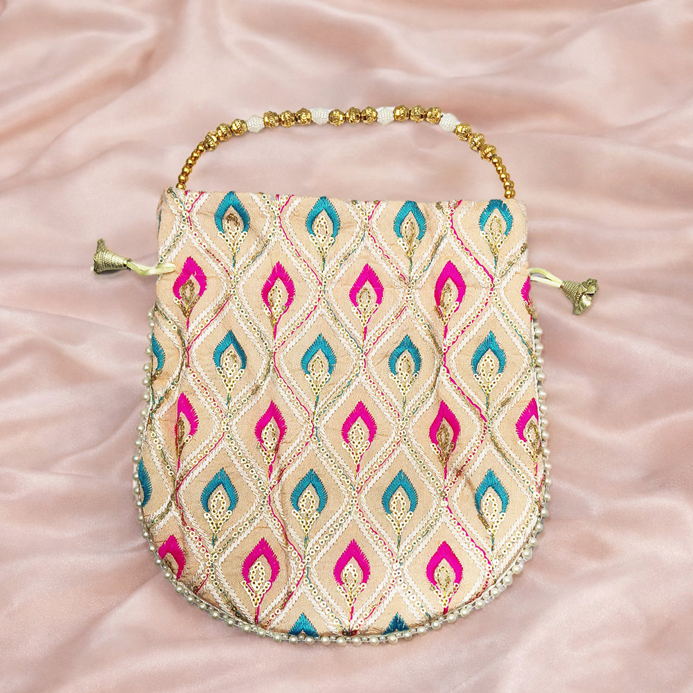 JS Fashion Embroidered Handcrafted Wedding Potli Bag with Beads | Grocsy