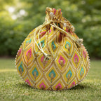 JS Fashion Embroidered Handcrafted Wedding Potli Bag with Beads | Grocsy