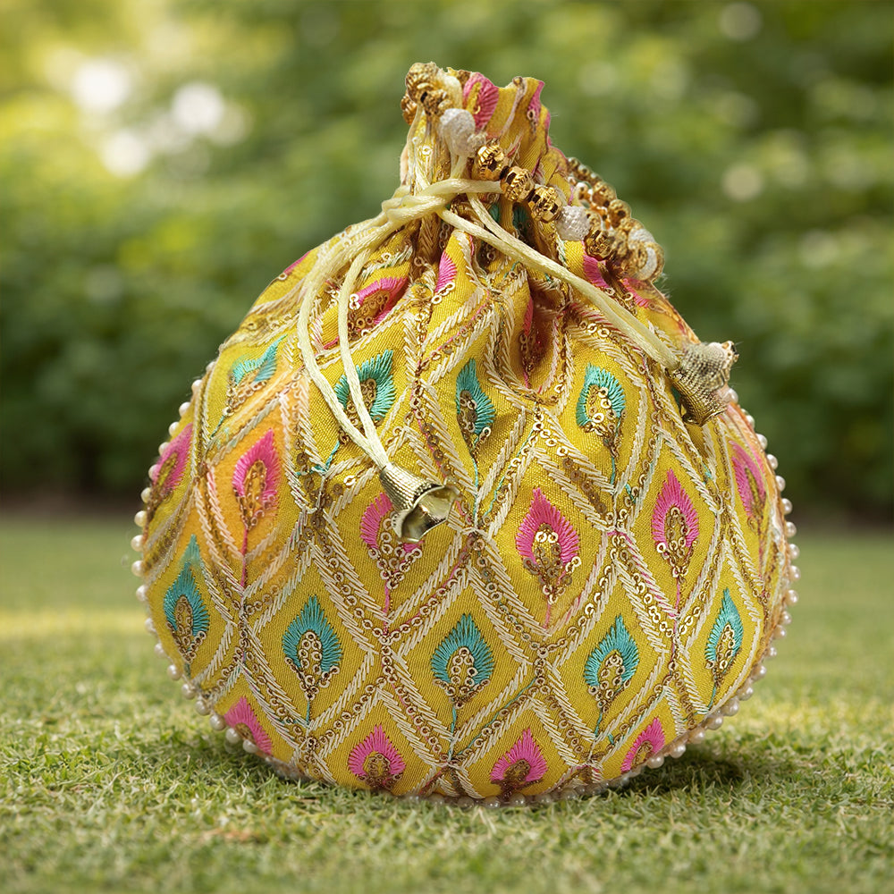JS Fashion Embroidered Handcrafted Wedding Potli Bag with Beads | Grocsy