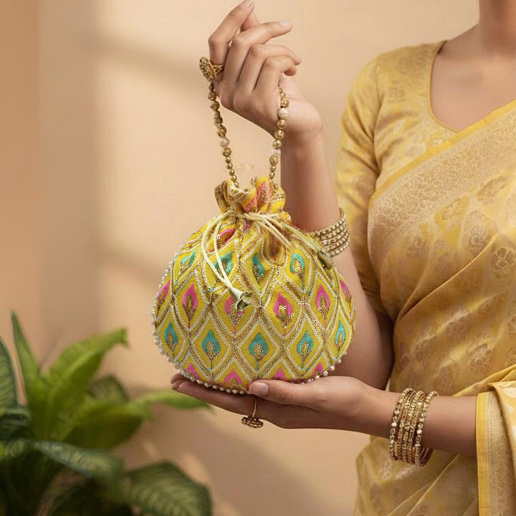 JS Fashion Embroidered Handcrafted Wedding Potli Bag with Beads | Grocsy