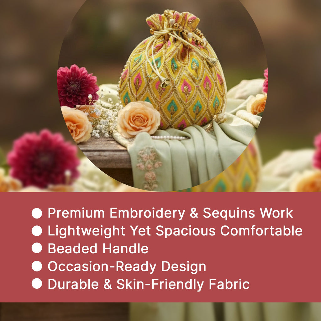 JS Fashion Embroidered Handcrafted Wedding Potli Bag with Beads | Grocsy
