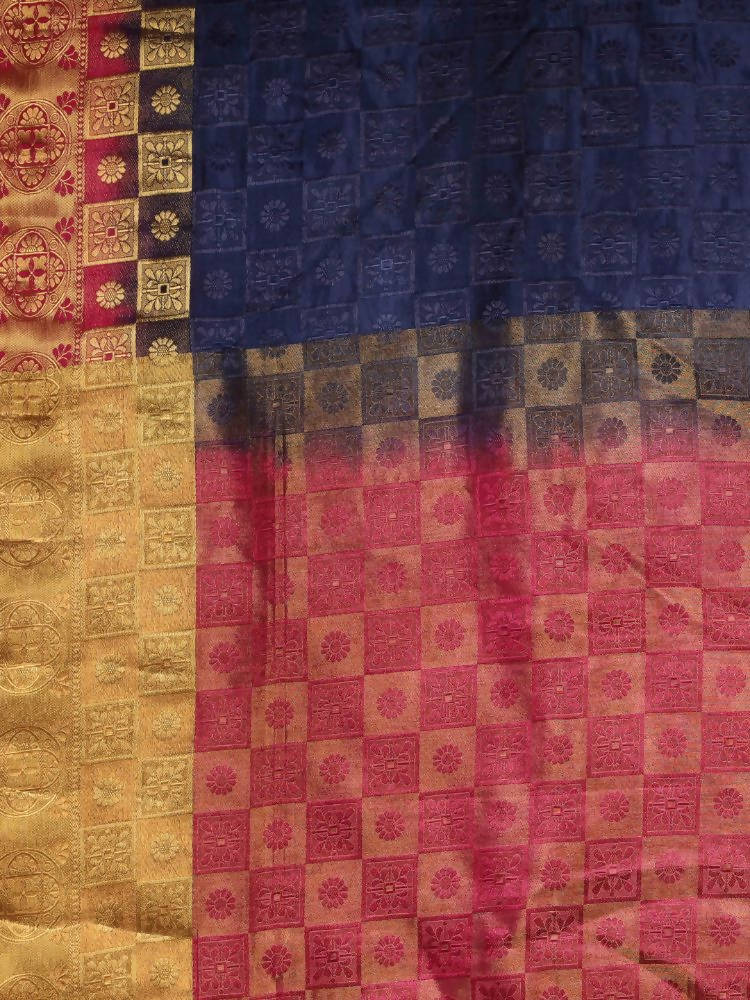Kalamandir Checked Navy Blue Pashmina Saree | Grocsy