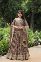 Vastranavya Designer Heavy Sequins & Thread Embroidered work Lehenga Choli - Beige | Grocsy