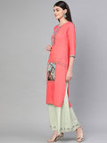 Yufta Women Pink Quirky Embroidered Straight Kurta | Grocsy
