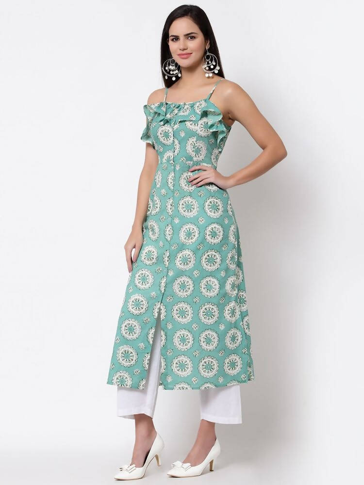 Myshka Women's Blue cotton Printed Sleeveless S Casual Dress | Grocsy