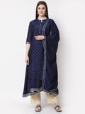 Myshka Blue Color Silk Blend Printed Kurta With Dupatta Set | Grocsy