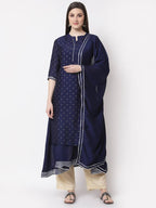Myshka Blue Color Silk Blend Printed Kurta With Dupatta Set | Grocsy