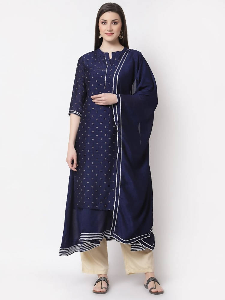 Myshka Blue Color Silk Blend Printed Kurta With Dupatta Set | Grocsy