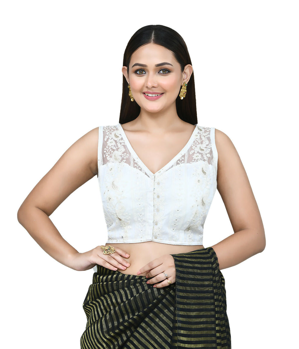 Joban Fashion Women's White Embroidered Stitched Blouse | Grocsy