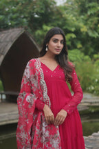 Jyoti Fashion Women's Pink Faux Blooming Butti Work Kurta with Trouser & Dupatta | Grocsy